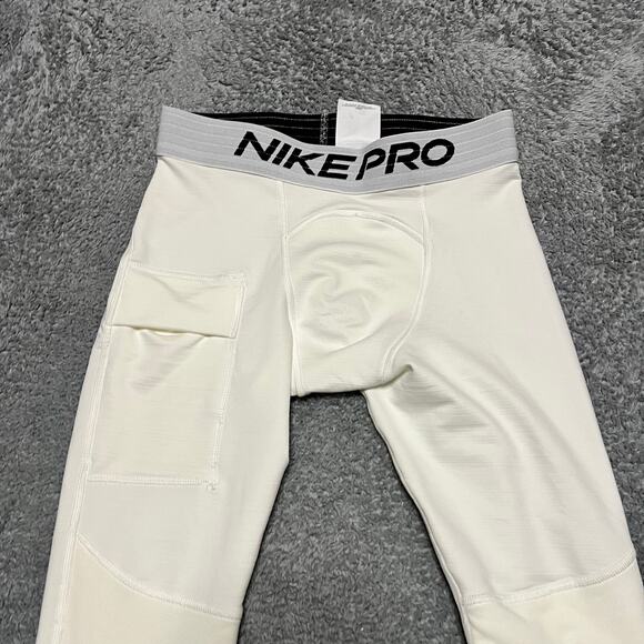 Nike Pro Warm Tights Mens Small White Media Pocket Gym Workout Activewear - Picture 2 of 9